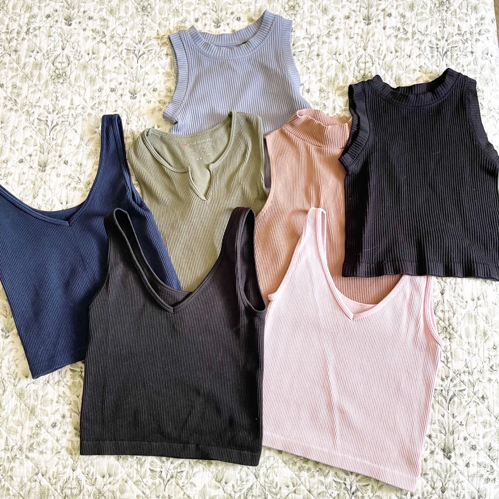 Ribbed Cropped Tank Top Bundle Set 7pc Multi XS/S